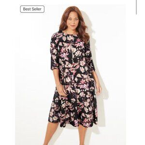 Catherines Women 4X Strawbridge Fit & Flare Dress‎ Black Floral Soft Knit